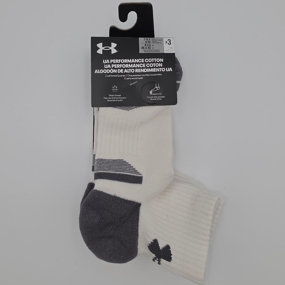 Under Armour Mens UA Performance Cotton Cushioned Quarter Socks 3-Pk 1379528 NWT